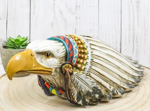 Vista 8 de Ebros Gift Wildlife Native Animal Spirit Rústico Águila calva con colorido tocado de jefe indio Piggy Coin Money Bank Jar Figurine