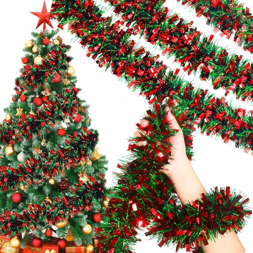 Vista 11 de WILLBOND - Guirnalda de oropel de Navidad de 26,2 pies, guirnalda de oropel metálico con purpurina, guirnalda colgante para árbol de Navidad