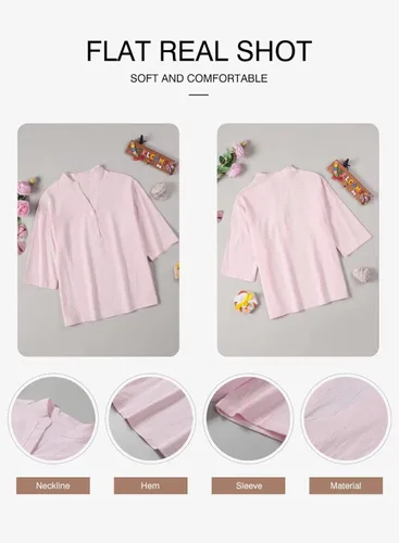 Vista 5 de HOTAPEI Blusas de verano para mujer estilo casual cuello en V manga corta con botones