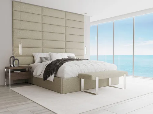 Vista 2 de VANT Banco de cama tapizado, beige Boucle, níquel cepillado Boucle Beige - Níquel cepillado