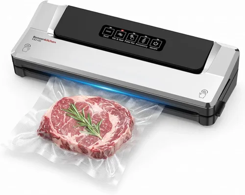 Vista 12 de Bonsenkitchen Máquina selladora al vacío con 5 bolsas de vacío, negro plateado