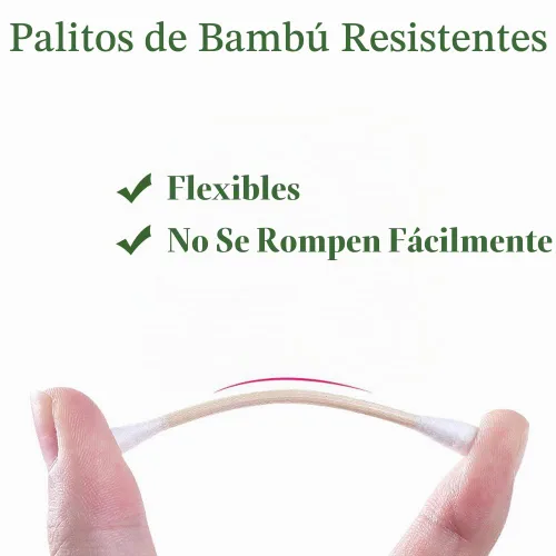 Vista 4 de Hisopos de algodón de bambú, 400 unidades, capullos de algodón vegano, palillos de madera natural con doble punta, hisopos de algodón orgánico