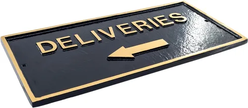 Vista 2 de Montague Metal Products - Entrega con placa de declaración de flecha izquierda - Placa de pared o césped - Resistente a los rayos UV - Aluminio