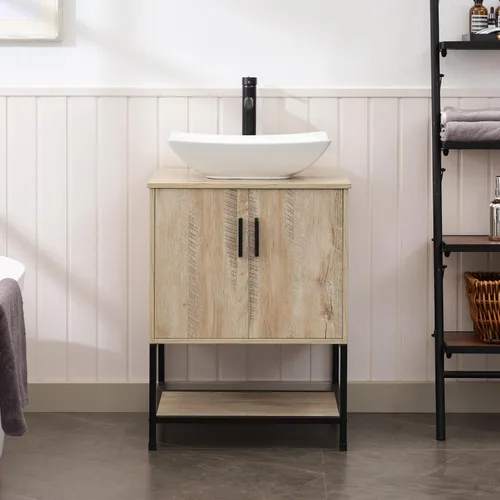 Vista 56 de UEV Juego de tocador de baño antiguo de 24 pulgadas, color marrón oscuro con lavabo, armario de baño de madera de hierro con grifo de temperatura