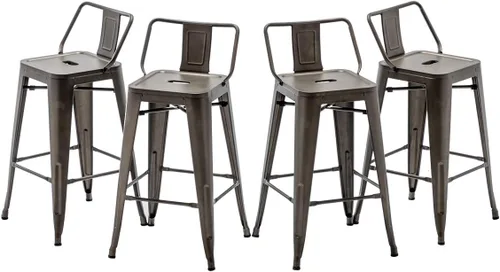 Vista 10 de [Juego de 4] Taburete metálico apilable industrial moderno para interior/exterior 17 pulgadas, Metal Negro