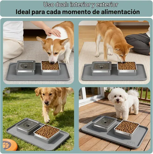 Vista 7 de UPSKY Juego de cuencos para perros PET, cuenco de agua y comida para perros Gris