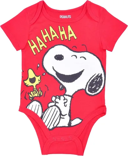 Vista 5 de Peanuts Snoopy - Body de manga corta para niños recién nacidos y bebés, paquete de 4 unidades, rojoblancoazulgris, Rojo