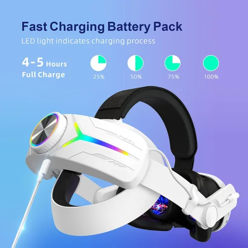 Vista 8 de QWOS RGB Comfort Battery Head Strap 8000mAh Compatible with Meta Quest 3 Accessories, Battery Pack Elite Strap Replacement for Enhanced Support and