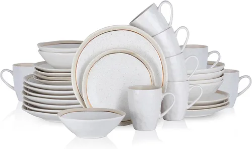 Vista 13 de Stone Lain Clara - Vajilla de porcelana de 32 piezas, color burdeos Borgoña
