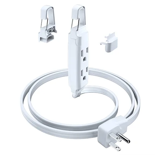 Vista 10 de Maximm Cable de extensión con sistema de gancho extraíble, cable de extensión de 3 tomas, con diseño de enchufe plano de 45° para colgar al nivel