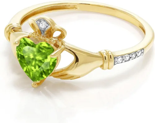 Vista 56 de Gem Stone King Anillo de compromiso claddagh celta irlandés de oro amarillo de 10 quilates con piedra preciosa en forma de corazón de 0.236 in