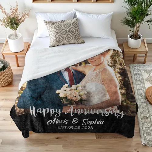 Vista 3 de Envía al Día Siguiente Manta Personalizada con Imagen para Mi Esposa Manta Foto Personalizada Regalo de Boda para Pareja Día de San Valentín