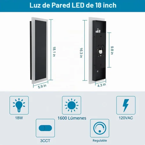 Vista 6 de Luz de pared al aire libre moderna de 18 pulgadas IP65 impermeable