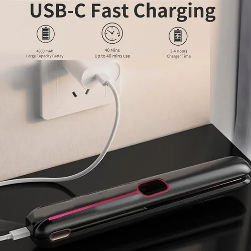 Vista 5 de Alisador y rizador de pelo inalámbrico 2 en 1, plancha plana portátil inalámbrica para viajes, batería recargable USB-C de 4800 mAh, calentamiento