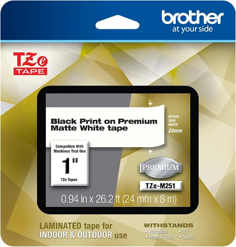 Vista 46 de Brother P-Touch TZe251, Laminated, ~1 in x 26.2 ft (24mm x 8m), Black on White Label Tape Negro sobre blanco