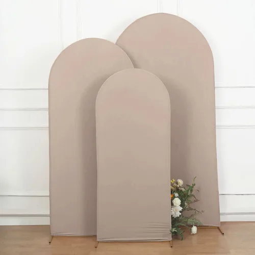 Vista 5 de Balsa Circle Cubierta de fondo de arco de boda con parte superior redonda de elastano mate de 5 pies para eventos, recepción, suministros de Desnudo