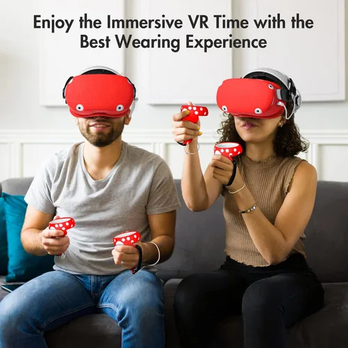 Vista 7 de AMLINK VR Silicone Cover Accessories for Oculus Quest 2, VR Shell Cover Protective, Silicone Face Cover, Adjustable Strap Controller Grip Cover and