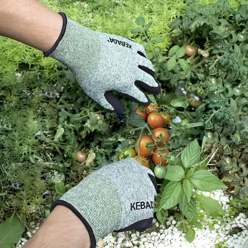 Vista 4 de Kebada Guantes de jardinería para hombres, 2 pares de guantes de jardín transpirables, revestimiento de látex de espuma, guantes de trabajo