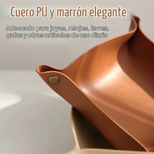 Vista 3 de Bandeja de valet, bandeja EDC Catchall para llaves, relojes, joyas, monedas y billetera, organizador de escritorio (marrón-S)