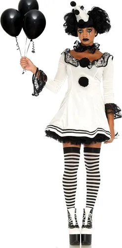 Vista 3 de Leg Avenue womens 3 Pc Pierrot Clown Costume With Velvet Dress, Ruffle Neck Piece, Hat