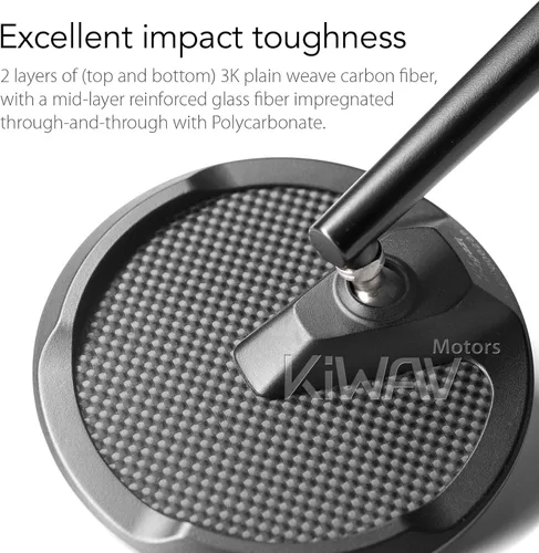 Vista 7 de KiWAV Aftermarket - Espejos retrovisores laterales redondos Mamba real fibra de carbono negro convexo ajustable M8 0.315 in 1.25 adaptadores de paso
