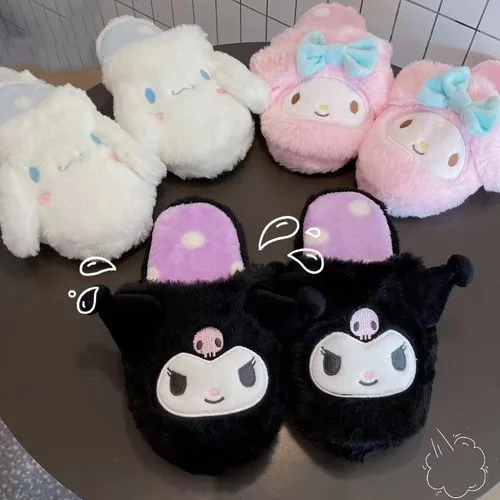Vista 4 de AAOTE Kuromi - Pantuflas de felpa My Melody Cinnamoroll para invierno, talla única, para la mayoría de las pantuflas de dibujos animados suaves