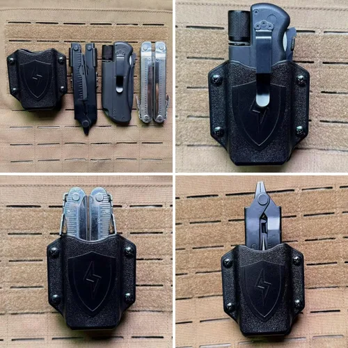 Vista 7 de Funda multiherramienta para la onda de cuero, funda para múltiples herramientas, funda para cinturón con clip compatible con MOLLE (negro)