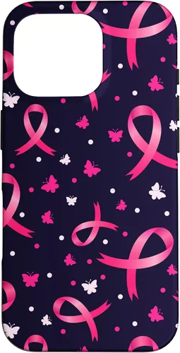 Vista 20 de Funda de soporte para iPhone 17 de mujeres de concientización sobre el cáncer de mama con patrón de cinta rosa