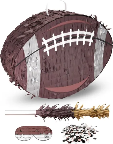 Vista 9 de Piñata de fútbol – Incluye palo de madera, vendaje de ojos y confeti – 13 x 13 x 3 pulgadas – Perfecto para decoraciones de fiestas deportivas