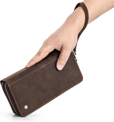 Vista 7 de Bolso de embrague de los hombres, carteras de los hombres, cartera para los hombres, billetera de cuero genuino de gran capacidad del teléfono