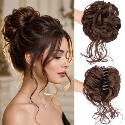 Vista 8 de 2 piezas de Extensiones de Cabello Estilo Moño Despeinado, QIAORUIXIN Extensiones de Cabello Superlargas Estilo Moño Alborotado, Envoltura Ondulada