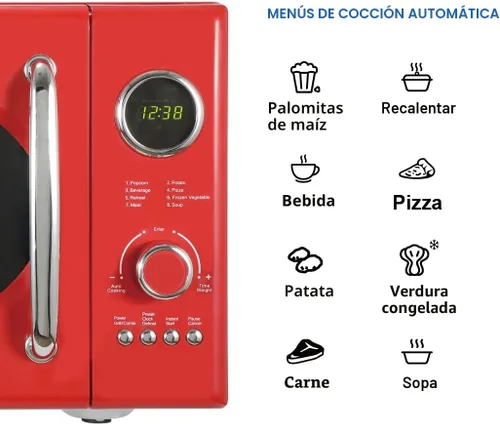 Vista 6 de Emerson MWRG0901RD - Microondas retro de 0.9 pies cúbicos con función de parrilla de 1,000W, potencia de cocción de 800W, pantalla LED, 5 niveles