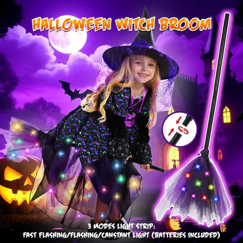 Vista 5 de VGOFUN Disfraz de bruja para niñas, disfraces de Halloween iluminados