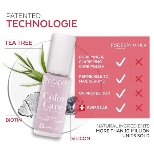 Vista 4 de PODERM Esmalte de uñas, enriquecido con árbol de té y biotina, mejora la apariencia de las uñas, fórmula vegana, para manos y pies, laboratorio