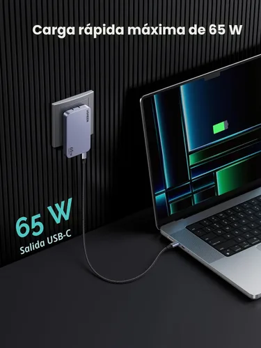 Vista 2 de UGREEN Nexode Pro 65W GaN USB C Cargador de Pared Delgado de 3 Puertos, Cargador Compacto Rápido PPS para iPhone Serie 17/16/15, MacBook Air, iPad