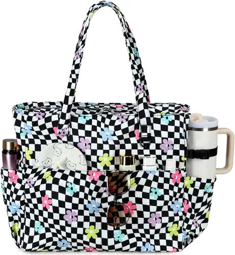 Vista 13 de Bluboon Bolsas de playa para mujer, bolsa grande impermeable con compartimento húmedo para piscina, fin de semana, viajes, gimnasio B Leopard