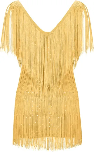 Vista 3 de Cbcbtwo Vestido de lentejuelas con flecos y flecos para mujer, sexy, sin mangas, con tirantes delgados, vestido de fiesta, cóctel, noche, mini