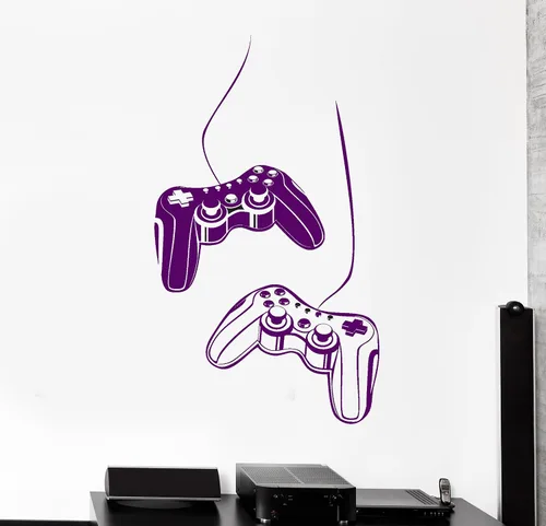 Vista 7 de Joystick - Adhesivo decorativo para pared, diseño de videojuegos, sala de juegos, niños, vinilo (ig2532) M 22.5 x 35 pulgadas, color negro