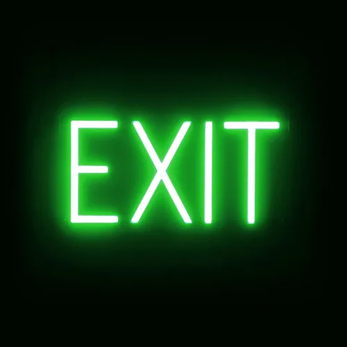 Vista 43 de SpellBrite Letrero de salida Señal direccional con aspecto de neón, fuente de luz LED azul 14.1 x 6.3 pulgadas