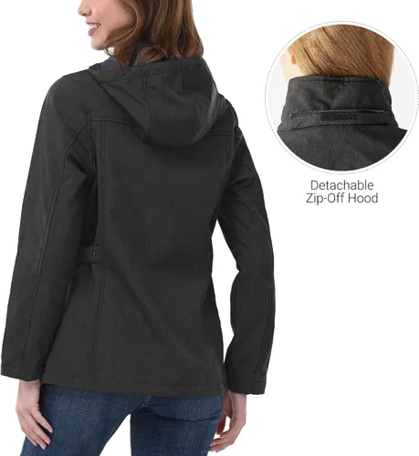 Vista 2 de Outdoor Ventures Chaqueta Softshell para mujer con capucha extraíble, cortavientos aislada, abrigo impermeable con forro polar cálido