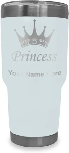 Vista 8 de LaserGram Vaso aislado al vacío de 20 onzas, corona de princesa, grabado personalizado incluido (negro)