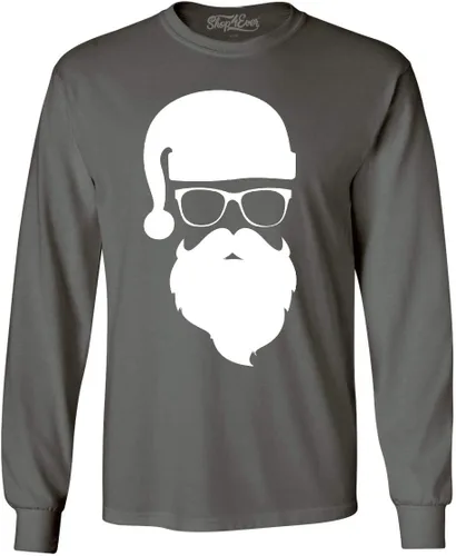 Vista 9 de shop4ever Camiseta de Manga Larga de Navidad de Papá Noel Hipster con Gafas de Sol Rojo