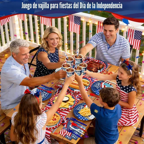 Vista 6 de 256 piezas de decoración del 4 de julio, 250 aniversario, bandera patriótica estadounidense, suministros para fiesta, 32 4 de julio, platos de papel