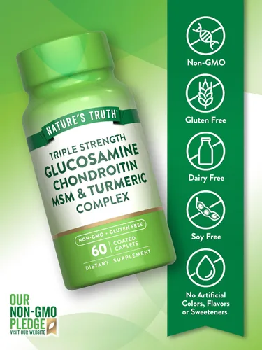 Vista 3 de Complejo glucosamina condroitina MSM 60 cápsulas Suplemento de triple fuerza con cúrcuma Suplemento sin OMG y sin gluten por Nature's Truth