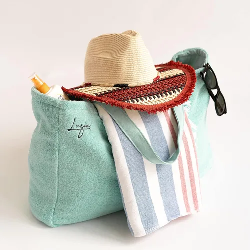 Vista 6 de Luzia Bolsa de playa y piscina, extra grande, reversible, hecha de algodón suave de alta calidad