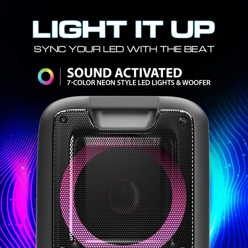 Vista 7 de Dolphin - Altavoz Bluetooth portátil con sonido activado, TWS, potentes X-Bass, woofers duales de 10 pulgadas, batería de larga duración