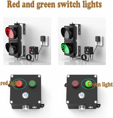Vista 5 de Semáforo LED industrial, 2 luces de tráfico de muelle de carga rojo/verde, luz de parada/marcha industrial de 4 pulgadas, con control