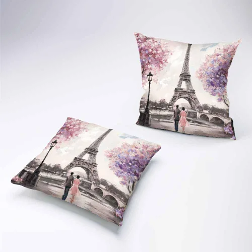 Vista 3 de Pehede Funda de almohada decorativa de lino y algodón con diseño de pintura al óleo de París, vista de la calle de París, para sofá, silla