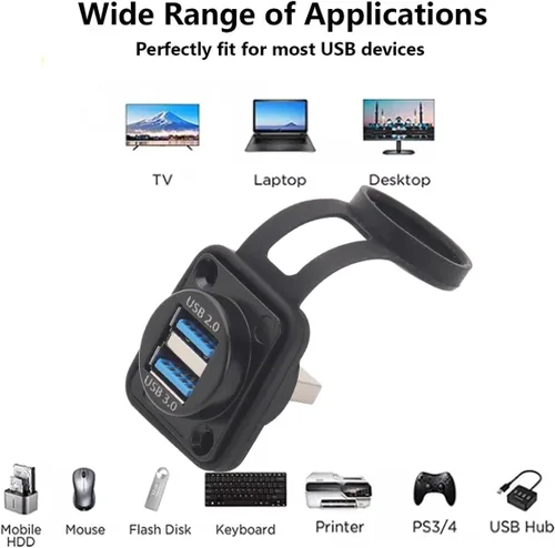Vista 6 de PENGLIN 2 adaptadores USB 3.0, doble USB macho a hembra, conector de montaje en panel, soporte de datos/cargador, para laptop, teclado, smartphone