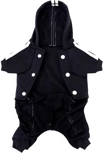 Vista 3 de Weowin - Traje para mascotas – Lindo suéter con capucha para perro, ropa de invierno, pijama de 4 patas, color negro para cachorros, perros